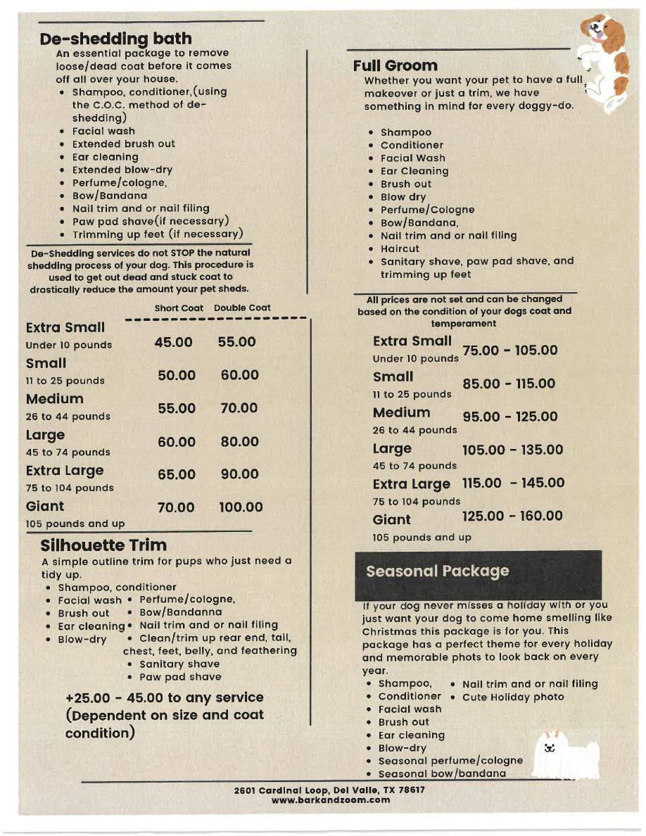 grooming price